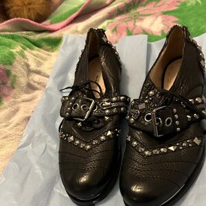 Miu Miu Black Studded Leather Flats
